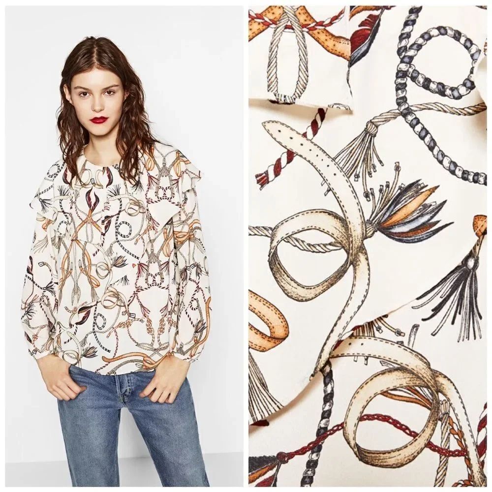 ✨DOUBLE FRILL CHAIN PRINT TOP✨ - Picture 3 of 4